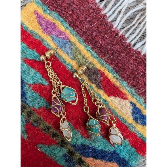Vintage Gemstone Nugget Earrings - Picture 3 of 9
